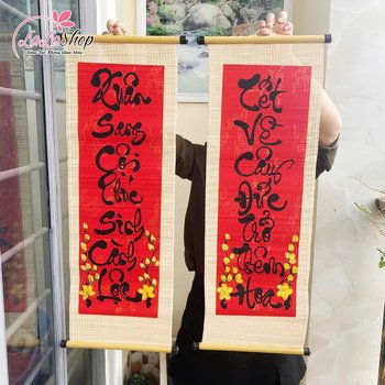 Combo Cặp Liễn Mành Câu Đối Đỏ Xuân Sang Cội Phúc Sinh Cành Lộc - Tết Về Cây Đức Trổ Thêm Hoa