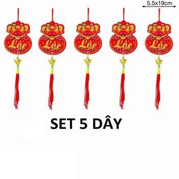Set 5 dây lộc treo nhung đỏ túi tiền vàng tài lộc sung túc