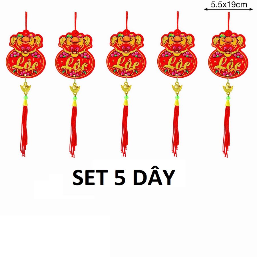 Set 5 dây lộc treo nhung đỏ túi tiền vàng tài lộc sung túc