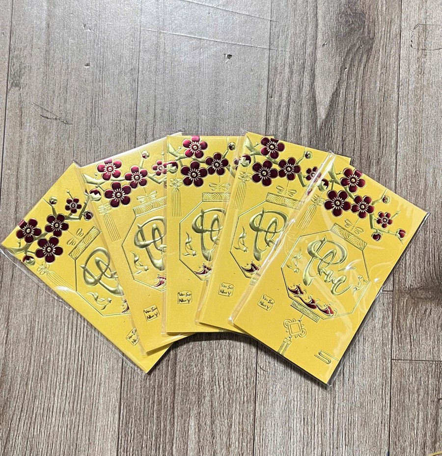 Combo 6 Bao Lì Xì In Nổi 3D Lồng Đèn Chữ Phúc Và Cành Đào Đỏ