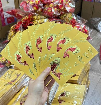 Combo 6 Bao Lì Xì In Nổi 3D Màu Vàng Cá Chép Đỏ Vạn Sự Như Ý