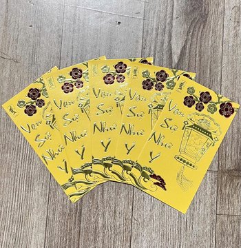 Combo 6 Bao Lì Xì In Nổi 3D Màu Vàng Lồng Đèn Vạn Sự Như Ý