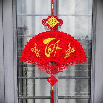 Liễn quạt nhung đỏ chữ Tết vàng treo cửa trang trí tết tài lộc