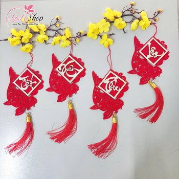 Lộc treo tết cá chép đỏ chữ thư pháp trang trí tết