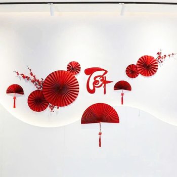 Combo Decor chữ Tết và quạt đỏ bán nguyệt