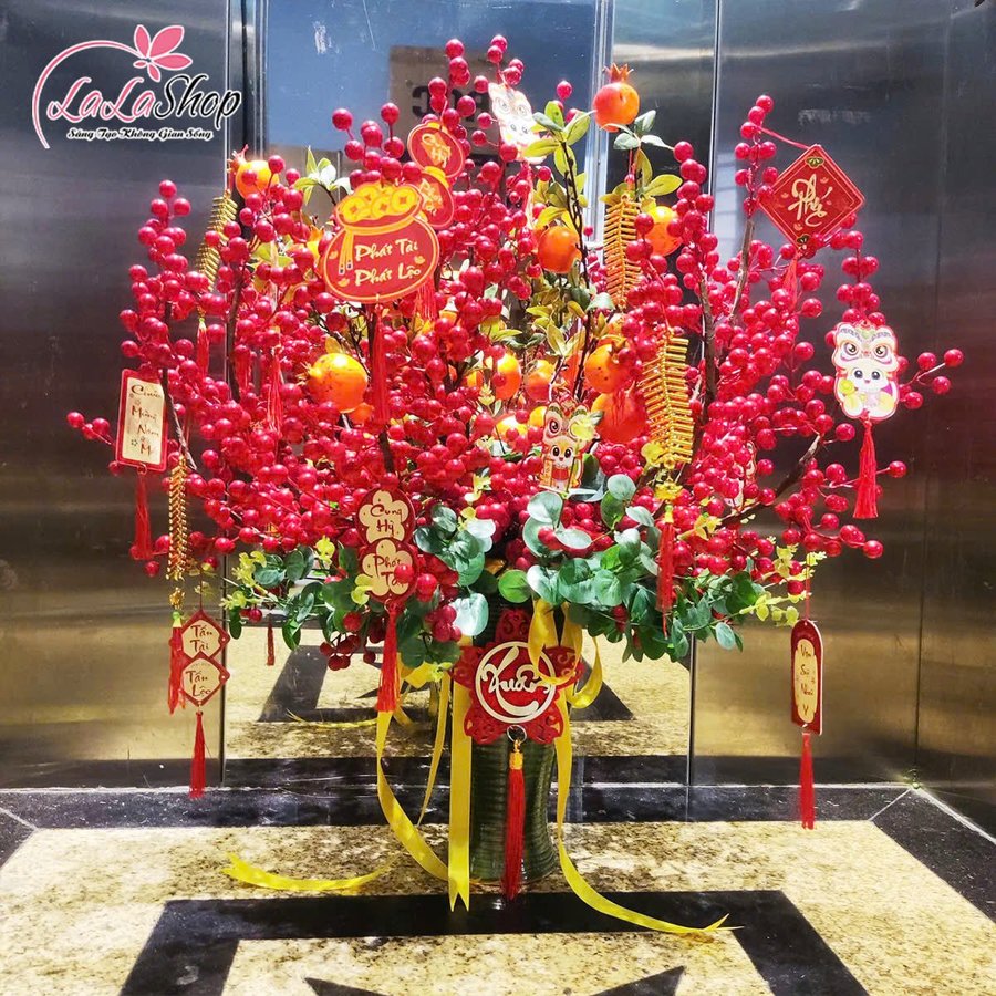 Bình hoa đào đông chúc mừng năm mới phát tài phát lộc