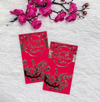 Combo 6 Bao Lì Xì In Nổi 3D Màu Đỏ Hoa Mai Cung Chúc Tân Xuân
