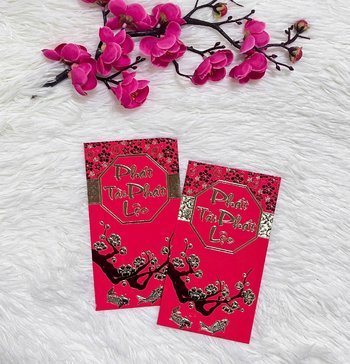 Combo 6 Bao Lì Xì In Nổi 3D Màu Đỏ Phát Tài Phát Lộc