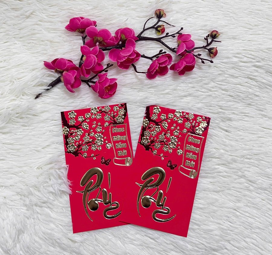 Combo 6 Bao Lì Xì In Nổi 3D Màu Đỏ Chữ Phúc