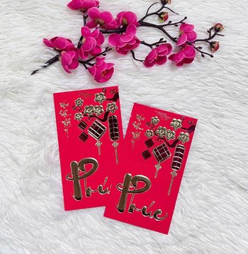 Combo 6 Bao Lì Xì In Nổi 3D Màu Đỏ Hoa Chữ Phúc & Vạn Sự Như Ý