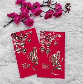 Combo 6 Bao Lì Xì In Nổi 3D Màu Đỏ Chữ Phúc và Happy New Year