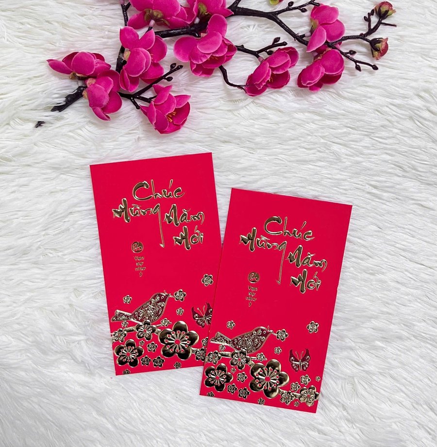 Combo 6 Bao Lì Xì In Nổi 3D Màu Đỏ Chúc Mừng Năm Mới