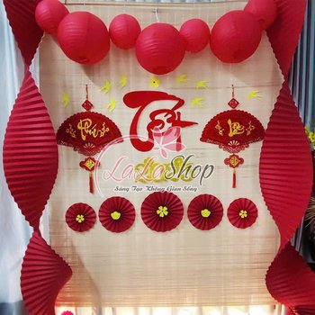 Tiểu cảnh mành tre 1,6x2m trang trí tết Phúc Lộc