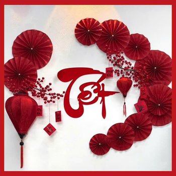 Combo Decor chữ Tết và lồng đèn đỏ may mắn