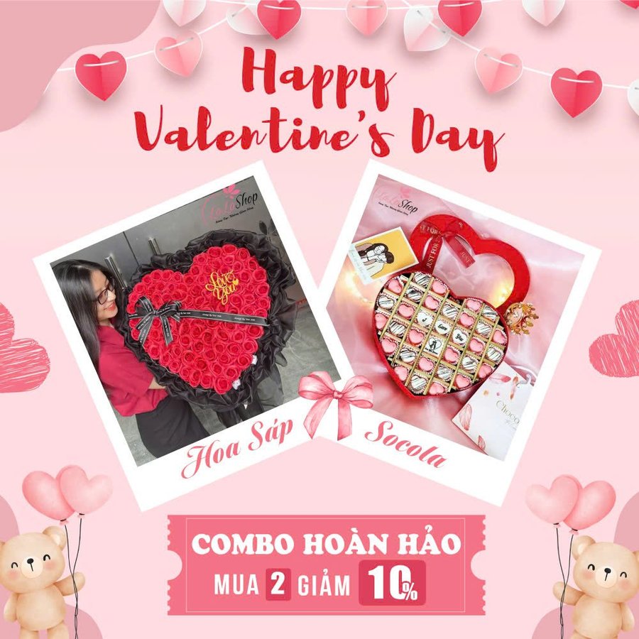 Set Quà Tặng Valentine Hoa sáp Cao Cấp Và Socola Chữ Love