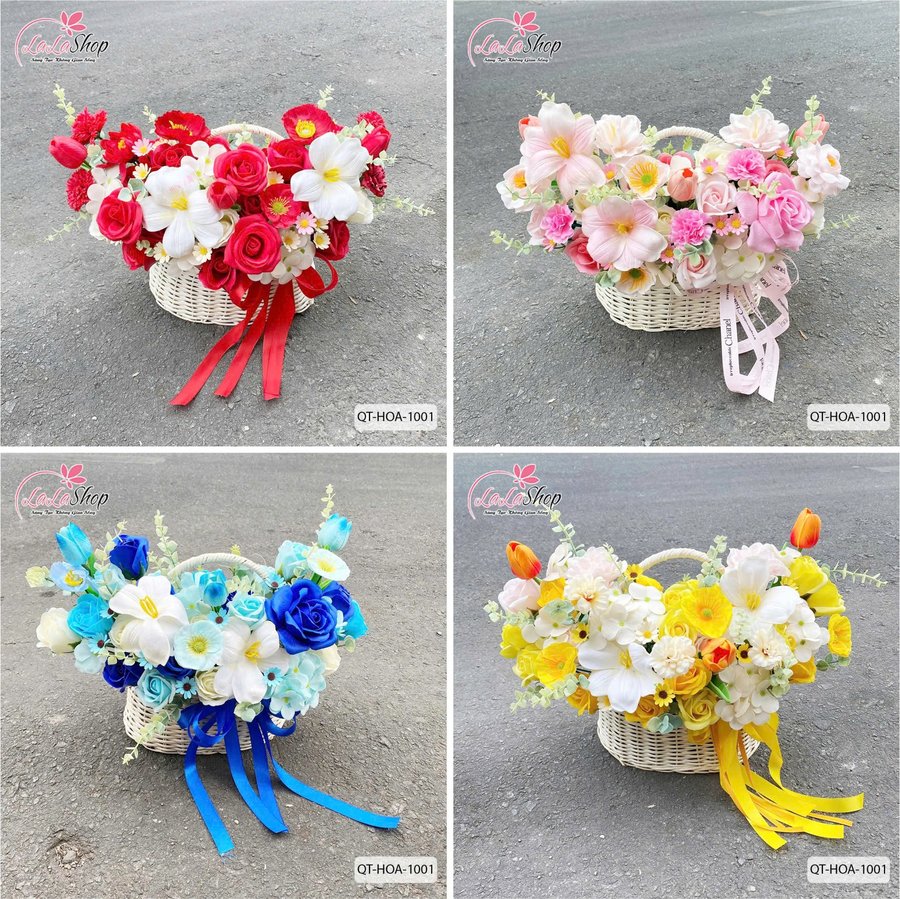 Giỏ Mây Trắng Hoa Sáp Thơm Mix Hoa Tulip Lung Linh Sắc Màu