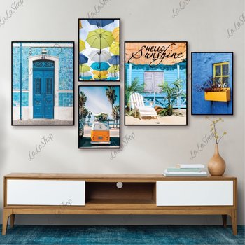 Set 5 Tranh Dán Tường Phong Cảnh Biển Có Keo Sẵn Size lớn: gồm 2 tranh 30x40cm và 3 tranh 20x30cm (S)