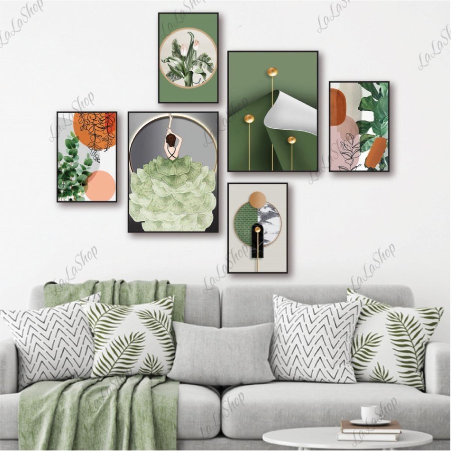 Set 6 Tranh Dán Tường Cô Gái Và Hoa Lá Nghệ Thuật Size vừa: gồm 4 tranh 15x20cm và 2 tranh 20x30cm (S)