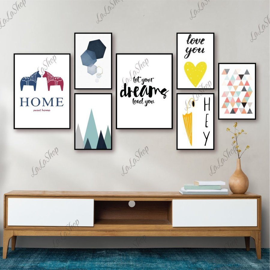 Set 7 Tranh Dán Tường Trừu Tượng Có Keo Sẵn Size lớn: gồm 5 tranh 20x30cm và 2 tranh 30x40cm (S)