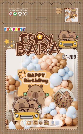 Set Bong Bóng Trang Trí Sinh Nhật Happy Birthday Capybara Lái Xe Ôtô