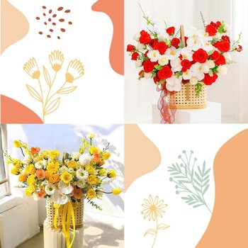 Chậu Hoa Sáp Thơm Tone Vàng - Tone Đỏ Rực Rỡ Mix Nhiều Loại Hoa Món Quà Ý Nghĩa