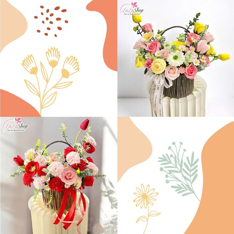 Giỏ Hoa Giả Gỗ Hoa Sáp Thơm Mix Rực Rỡ Sắc Màu Quà Tặng Ngọt Ngào