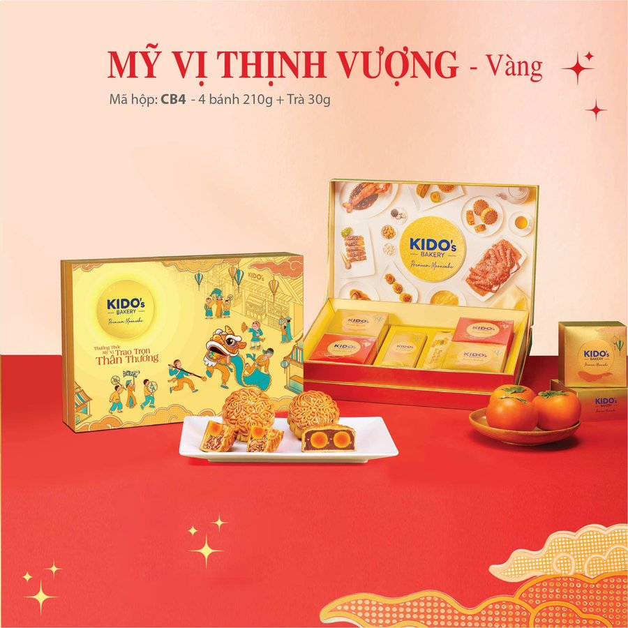 Hộp 4 Bánh Trung Thu Kido Mỹ Vị Thịnh Vượng Vàng (CB4)