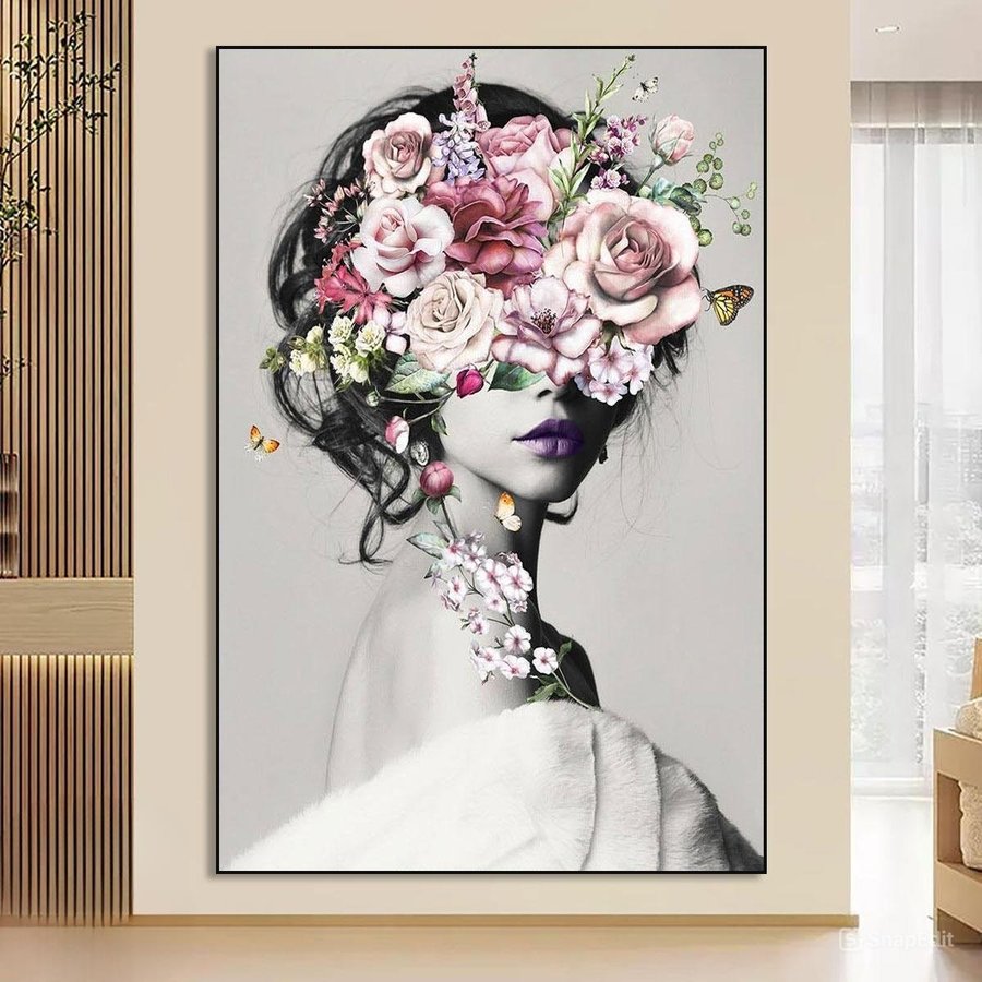 Tranh Treo Tường Cô Gái Và Hoa Hồng Khoe Sắc