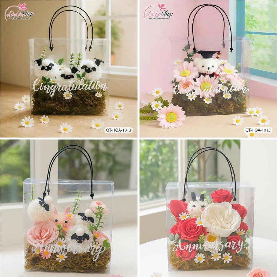 Hộp Mica hoa hướng dương mix hoa sáp thơm xinh xắn đa dạng