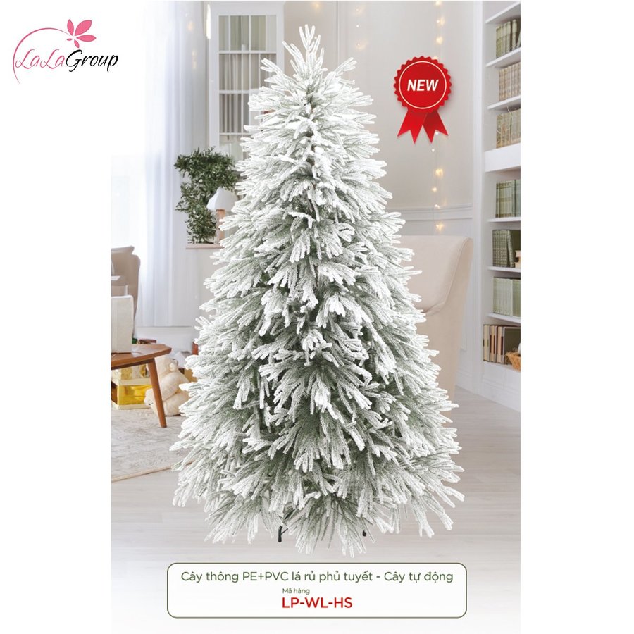 Cây thông PE PVC lá rủ phủ tuyết - Cây tự động