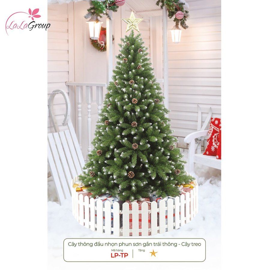 Cây thông đầu nhọn phun sơn gắn trái thông - Cây treo