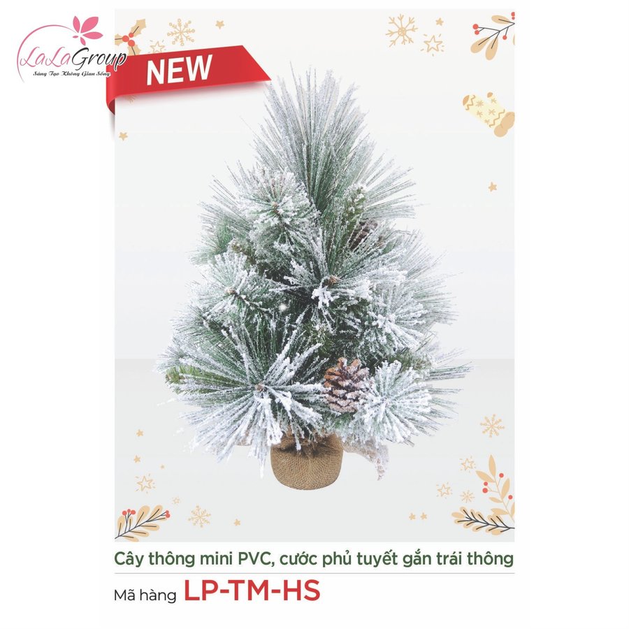 Cây thông mini PVC, cước phủ tuyết gắn trái thông