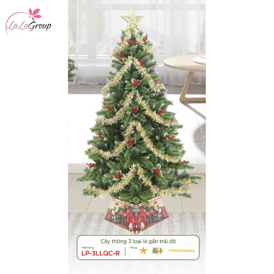 Cây thông noel 3 loại lá gắn trái đỏ