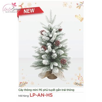 Cây thông noel mini PE phủ tuyết gắn trái thông