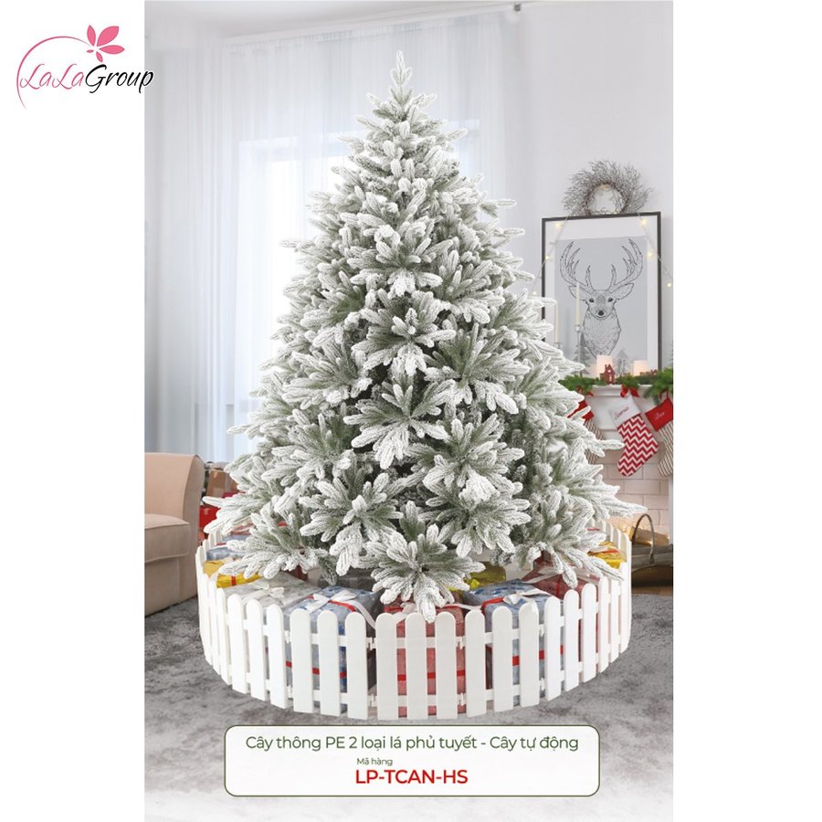 Cây thông PE cao cấp 2 loại lá phủ tuyết - cây tự động