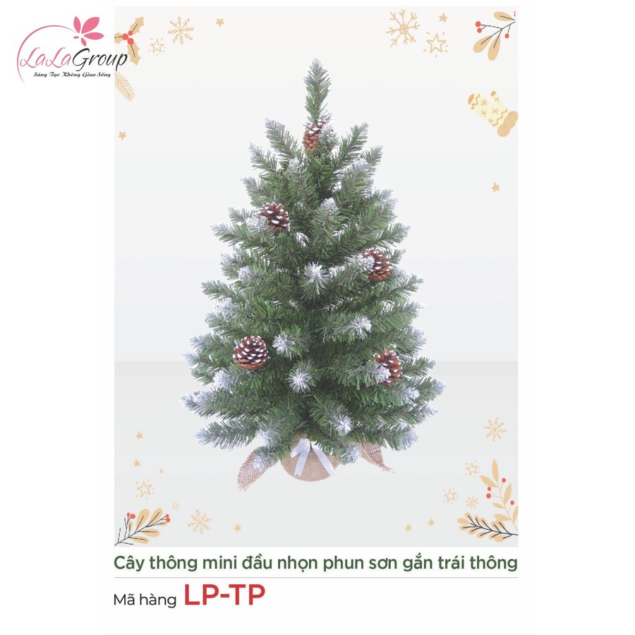 Cây thông mini đầu nhọn phun sơn gắn trái thông 60cm