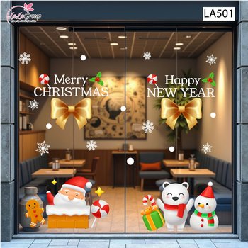 Combo Decal Trang Trí Noel Ông Già Noel Bên Những Người Bạn Vui Đón Giáng Sinh