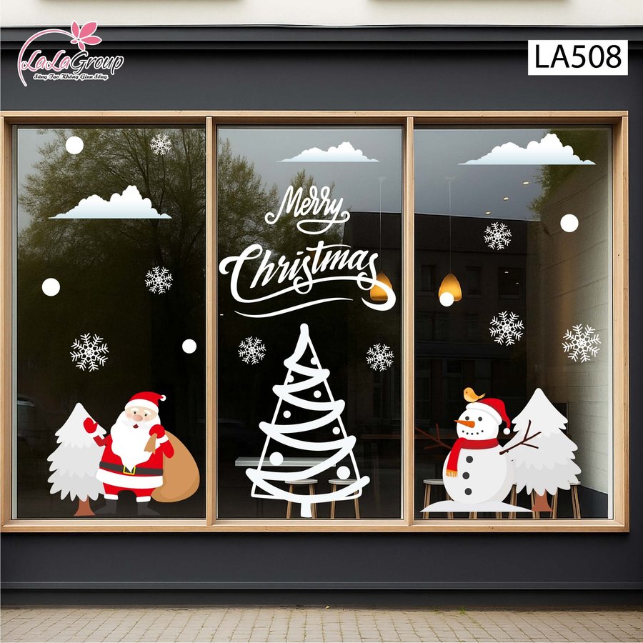 Combo Decal Trang Trí Noel Ông Già Noel Và Cây Thông Tuyết Trắng