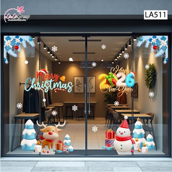 Combo Decal Trang Trí Noel Người Tuyết Và Tuần Lộc Cùng Những Phần Quà Xinh Xắn