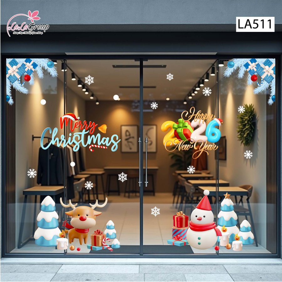 Combo Decal Trang Trí Noel Người Tuyết Và Tuần Lộc Cùng Những Phần Quà Xinh Xắn