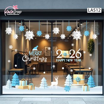 Combo Decal Trang Trí Noel Cây Thông Xanh Và Những Bông Tuyết Trắng