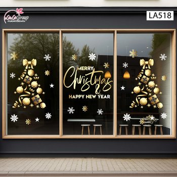 Combo Decal Trang Trí Noel Cây Thông Vàng Và Những Quả Châu Trang Trí Xinh Xắn