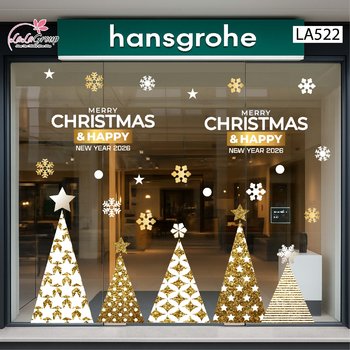 Combo Decal Trang Trí Noel Những Cây Thông Vàng Xinh Xắn Và Bông Tuyết Lấp Lánh