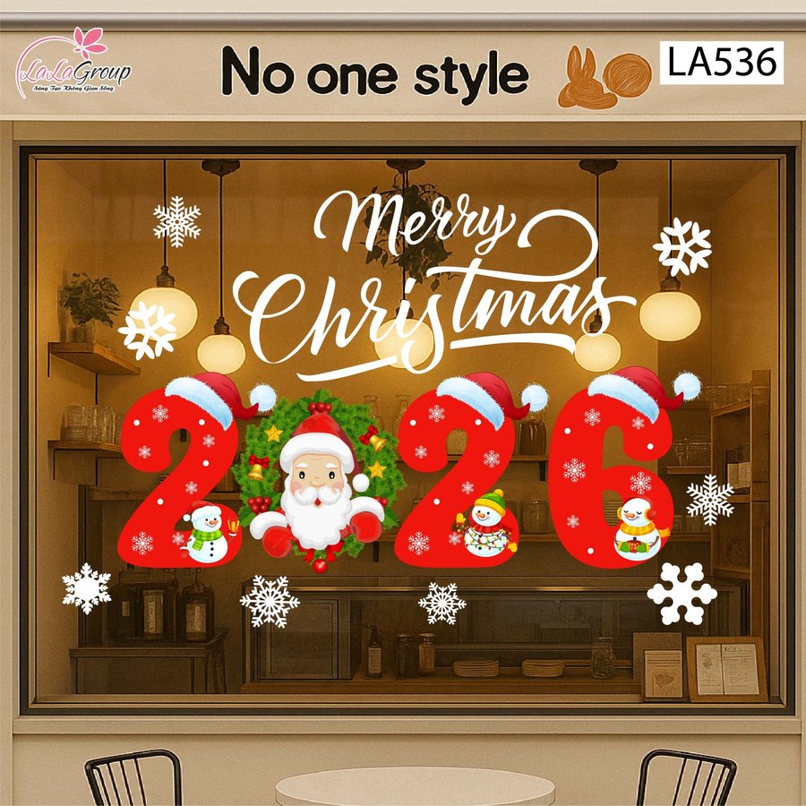 Decal Trang Trí Noel Ông Già Noel Vui Vẻ Và Merry Christmas