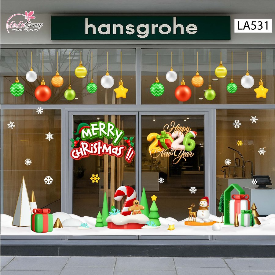 Combo Decal Trang Trí Noel Merry Christmas Cây Kẹo Khổng Lồ Và Những Hộp Quà