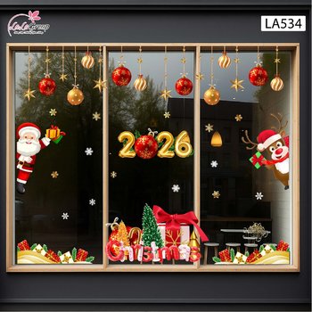 Combo Decal Trang Trí Noel Merry Christmas Ông Già Noel Và Chú Tuần Lộc Phát Quà