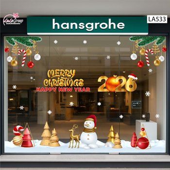 Combo Decal Trang Trí Noel Merry Christmas Người Tuyết Và Tuần Lộc Vàng