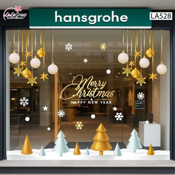 Combo Decal Trang Trí Noel Những Cây Thông Nhỏ Và Dây Treo Quả Châu Xinh Xắn