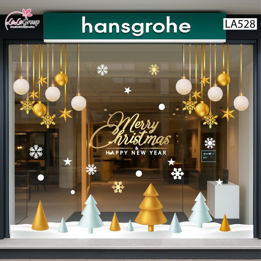 Combo Decal Trang Trí Noel Những Cây Thông Nhỏ Và Dây Treo Quả Châu Xinh Xắn