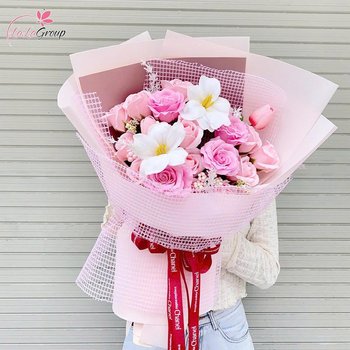 Bó hoa sáp thơm sắc hồng mix hoa tulip dịu dàng quà tăng ngọt ngào